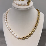 ALMAZ Pearl Necklace with Coarse Twist Chain and Matching Bracelet