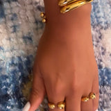 MAKI 18k Gold Plated Stainless Steel Cuff Bracelets and Adjustable Matching Rings